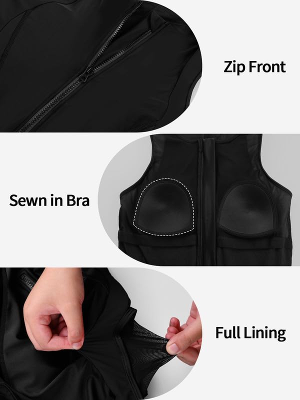 beautyin Athletic One Piece Swimsuits Women Front Zip Modest Boyleg Bathing Suit