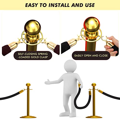 Woanger 6 Pack Velvet Stanchion Rope, 5 Feet Crowd Control Stanchion Ropes Safety Barrier with Gold Plated Hook for Carpet...