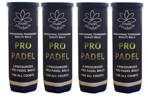 Pro Padel Balls - Professional Tournament Quality Balls, 4 Tubes (12 Balls), 47% Wool, Pressurized for Extreme Durability,...