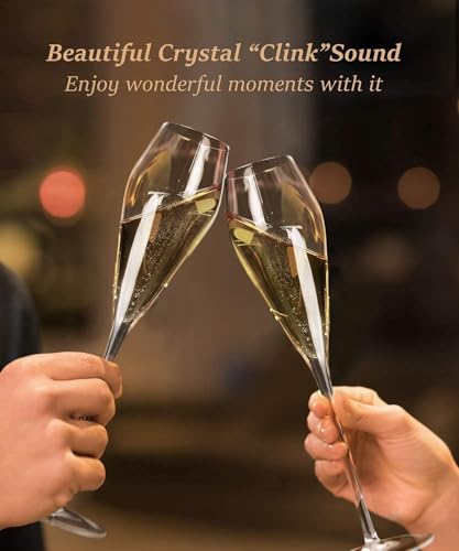 Champagne Flutes Glasses Set of 2, Hand Blown Crystal Wedding Flutes Glass, Ideal for Weddings, Anniversaries, Christmas, ...