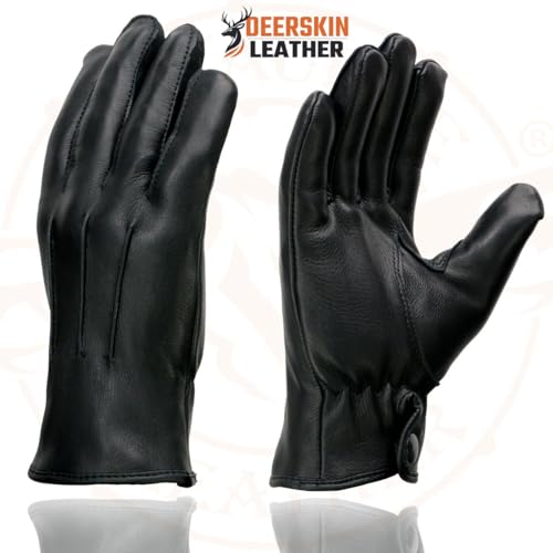 Milwaukee Leather SH875 Men's Thermal Lined USA Deerskin Black Leather Motorcycle Gloves w/Snap Wrist Closure