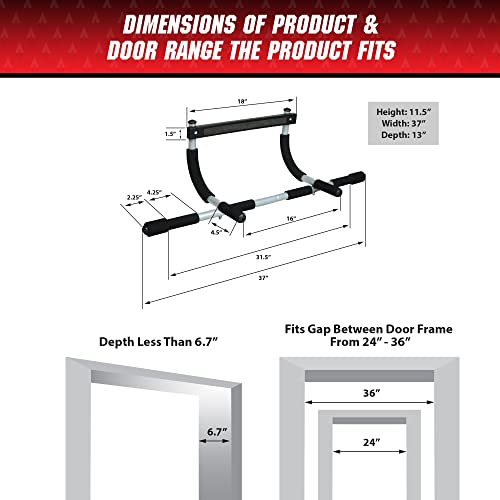 Iron Gym Pull-Up Bar - Total Upper Body Workout Bar for Doorway, Adjustable Width Locking, No Screws Portable Door Frame H...