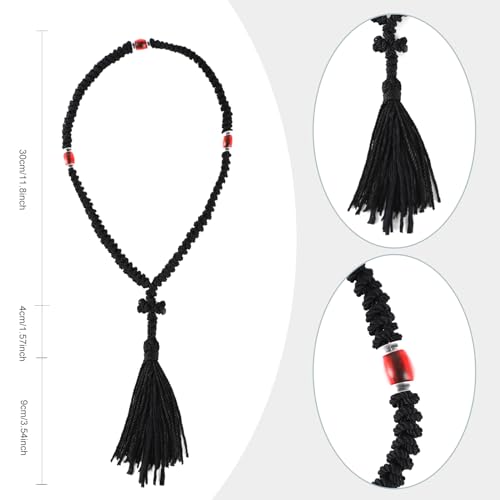 Handmade Orthodox Prayer Rope 100 Knots with Red Bead,Prayer Beads Christian Greek Komboskoini Chotki,Greek Orthodox Cross...