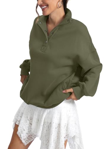 EasyGala Womens Fleece Sweatshirts Oversized Henley Neck Long Sleeve Button Pullover Tops Trendy Outfits Clothes 2026
