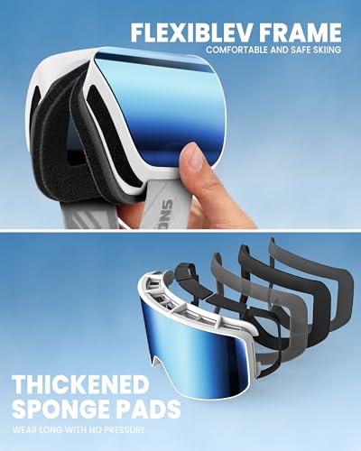SNOWER Ski Goggles, OTG Anti Fog Snowboard Goggles, HD Snow Goggles UV400 Protection for Men Women Youth