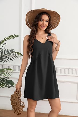 AI'MAGE Women's Swimsuit Coverup Sleeveless Beachwear Summer Casual Bathing Suit V Neck Bikini Coverups Mini Dress S-XXL