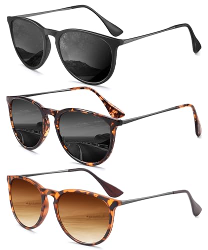 QALLY Sunglasses Womens Polarized Sunglasses-Women: Retro Round Sun Glasses with UV400 Protecion Trendy 3 Pack