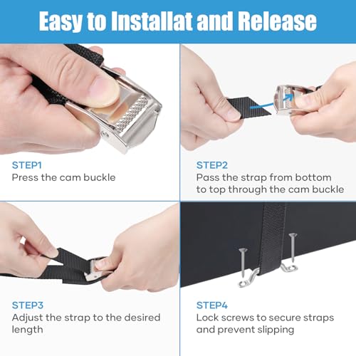 EXVITAL Battery Tie Down Strap Hold Down Kit, 1" x 48" Cooler Tie Down Kit with Non-Rusting Cam Buckle, Stainless Steel Br...
