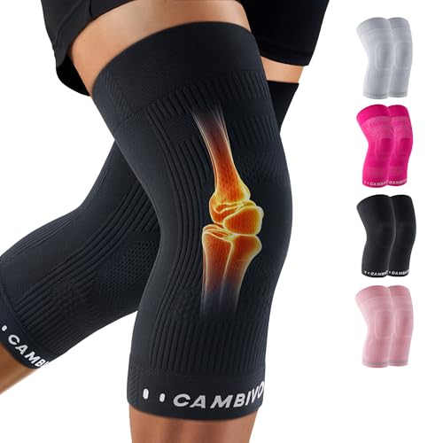 CAMBIVO Knee Brace for Women and Men (2 Pack), Ultra-Thin Lightweight Knee Compression Sleeve (Black, Large)