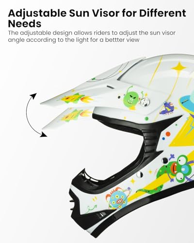 ILM Youth Kids ATV Motocross Helmet Goggles Sports Gloves Dirt Bike Motorcycle Off Road DOT Approved B07(Youth-M, Alien Wh...