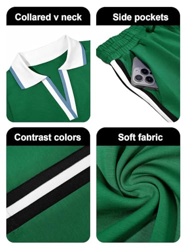Fisoew Womens 2 Piece Skirt Set Summer Cap Sleeve Tops Matching Tennis Skirts Casual Color Block Vacation Outfits Lounge Sets