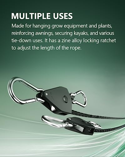 STAYGROW 12-Pack 1/8” Adjustable Rope Hanger, Heavy Duty Ratchet Tie Down Strap with Reinforced Metal Gear, Ratcheting Pul...