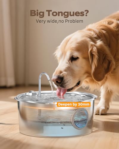 Dog Water Fountain for Large Dogs: Stainless Steel Dog Fountain Water Bowl - 3.2Gal/406oz/12L Super Quiet Big Cat Water Fo...