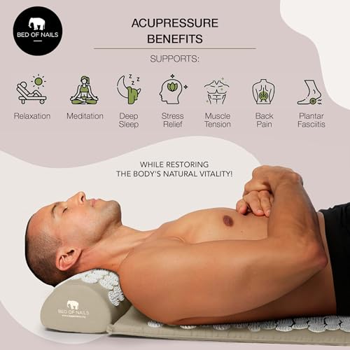BED OF NAILS Original Premium Comfortable ECO Acupressure Mat Strap Wrap, 1,848 Acupuncture Pressure Points, On The Go Bac...