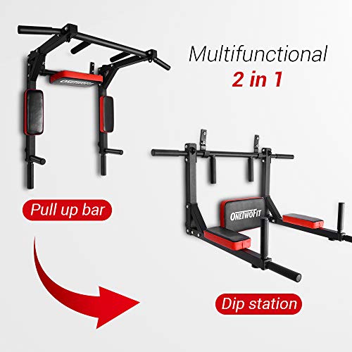 OneTwoFit Multifunctional Wall Mounted Pull Up Bar Chin Up bar Dip Station for Indoor Home Gym Workout, Power Tower Set Tr...