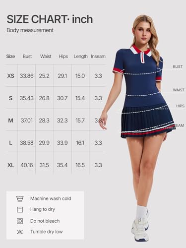 IUK Women's 2-Piece Tennis Skirt Set, Polo V-Neck Top & High-Waisted Pleated Skirt, Athletic Outfit for Golf Pickleball