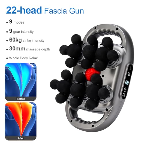 IeBilif Massage Gun, 22 Head Foot Back Neck Shoulder Massager with Adjustable Multi-Modes & Intensities, Fascia Gun for At...