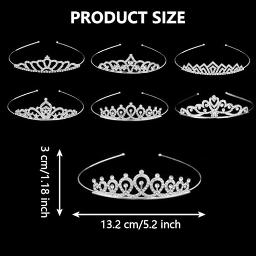 Naturahand 6 Pieces Silver Metal Tiara Crown Headbands with Decorative Dazzling Rhinestone Wedding Prom Birthday Party Pri...