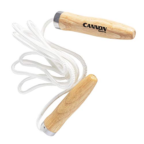 Cannon Sports White Jump Rope with Wooden Weighted Handles for Home Gym, Workout, & Fitness Travel (8.5 FT)