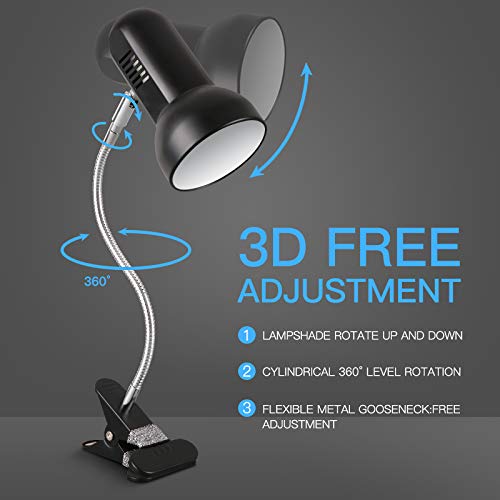 Szmanweisi Clamp Desk Lamp - 360° Flexible Black Metal Clip-On Light For Reading, Home, Bedroom, Piano, And Headboard Use