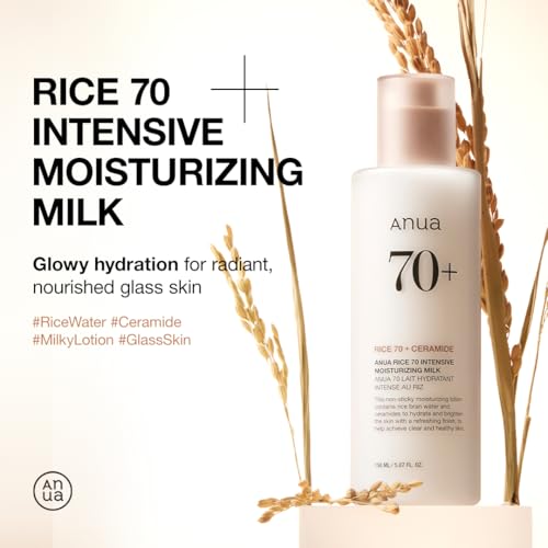 ANUA Rice 70 Intensive Moisturizing Milk, Hydrating Face Lotion, Niacinamide, Ceramides, All Skin Types, Sensitive, Skin M...