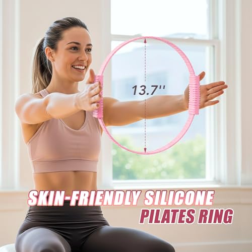 ALongSong Pilates Kit for Women, 13.7in Silicone Pilates Ring with Yoga Ball, 5 Resistance Bands, 1 Yoga Block, 2 Core Sli...