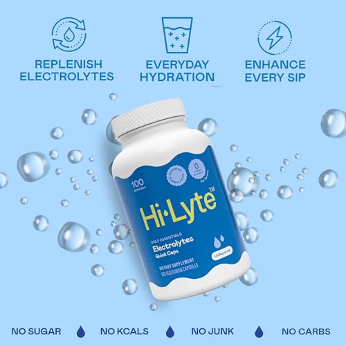 Hi-Lyte Unflavored Electrolyte Capsules - Hydration Support Supplement Tablets - Sodium, Potassium, Magnesium - 100 Servings