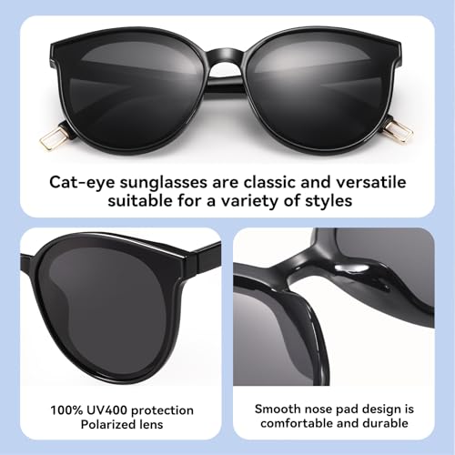 Polarized Oversized Sunglasses for Women Men Trendy Cateye Sun Glassses Retro Large Frame Shades Black