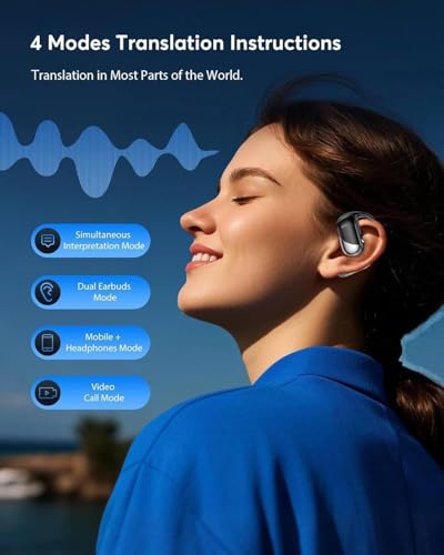 AI Translation Earbuds 144 Languages Real-Time 2-Way Voice Translator Earphones, Bluetooth 5.4 OWS Open-Ear Comfort, Hi-Fi...