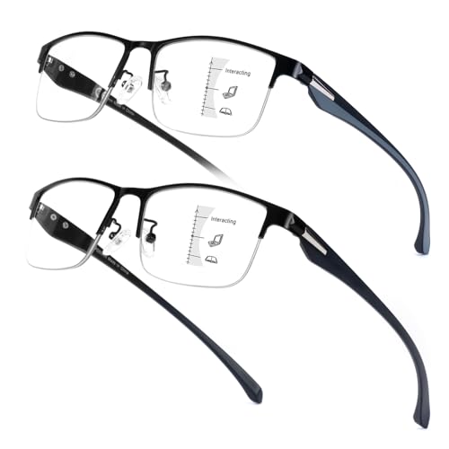 SKYOAK 2 Pack Mens Premium Progressive Multifocus Reading Glasses, TR90 Temples Blue Light Blocking Anti UV/Eye Strain Com...