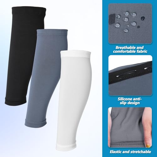 3 Pairs Calf Compression Sleeve for Men and Women, Lightweight Footless Socks, Calf Sleeves with Anti Slip Silicone Strips...