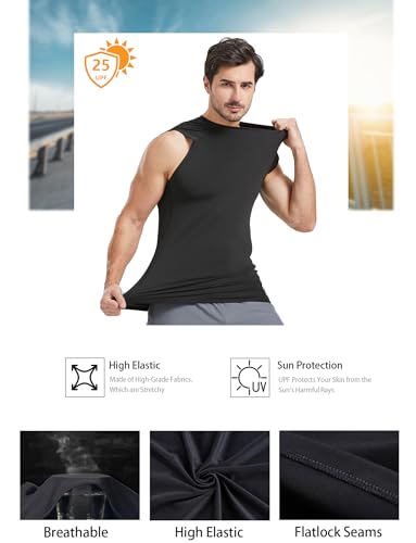 Dalavch 5 Pack Men’s Sleeveless Compression Shirts, Dry Fit Running Sports Workout Athletic Base Layer Tank Tops