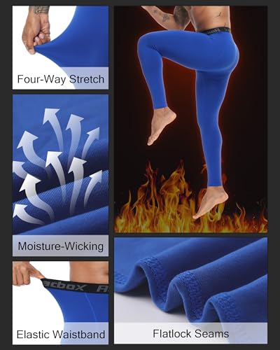 Roadbox Men's Thermal Compression Pants, Fleece Lined Running Tights Leggings, Athletic Ski Base Layer Bottoms Cold Weather