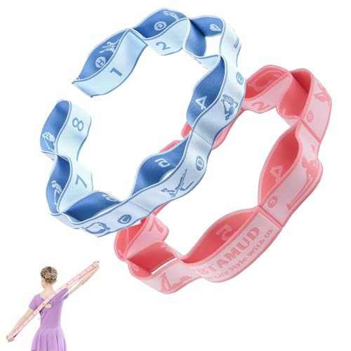 Qiyuda 2 Pcs Stretch Strap for Kids, Elastic Gymnastics Stretching Ballet Dance Band Resistance Strap with 8 Loops (Pink B...