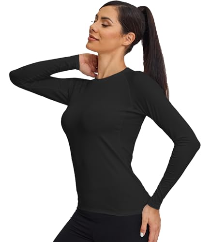 TELALEO 4 Pack Women's Thermal Shirts Fleece Lined Athletic Tops Long Sleeve Compression Workout Baselayer for Cold Weather