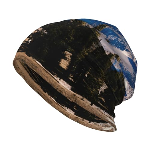 Rocky Mountains Print Winter Beanie Hat Men Women Soft Lightweight Thermal Cap for Outdoor Skiing Wear Black