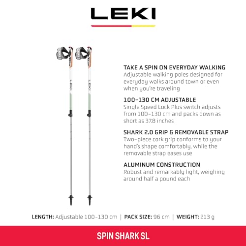 LEKI Spin Shark SL Aluminum Adjustable Lightweight Trekking Poles for Hiking & Nordic Walking
