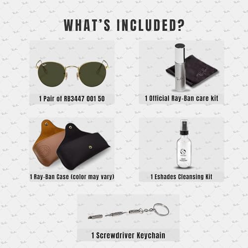 Ray-Ban RB3447 ROUND METAL Sunglasses with Polished Arista Gold Frame With Solid G-15 Green 50mm Lenses Includes an Offici...