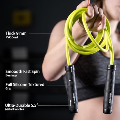 1LB Weighted Jump Rope for Men Women, Hererope Heavy Jump Rope with Metal Handle & Smooth Spin Bearings, Non-Slip Grip, Ju...