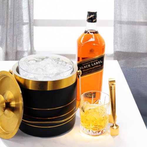 3L - Double-walled stainless Steel Ice Bucket with lid, Ice Tong and Inner Bucket for parties, cocktail bars and indoor an...