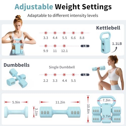 Hezeyferg 2-in-1 Adjustable Dumbbells Set, 4 Levels Weight Dumbbells Set for Women Men, Each 2.2/3.3/4.4/5.5lb Hand Weight...