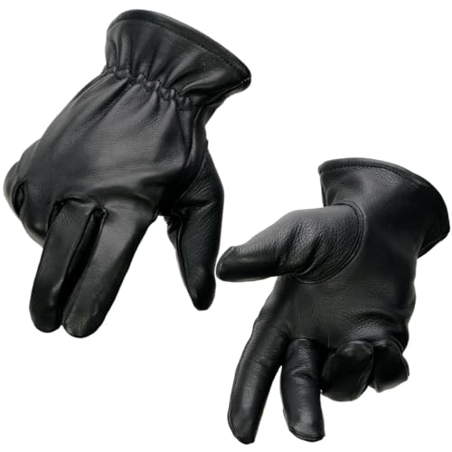 Milwaukee Leather SH858 Men's Thermal Lined USA Deerskin Black Leather Motorcycle Gloves w/Cinch Wrist Closure