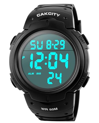 CakCity Mens Digital Watch Military Waterproof Outdoor Large Face Sports Watches with Stopwatch Back Light Alarm Date LED ...