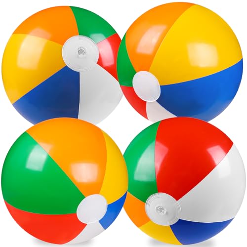 Vellibring 4 Pack 20" Summer Inflatable Big Beach Balls Rainbow Swimming Pool Water Games Toys for Kids Summer Party Suppl...