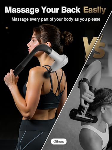 cotsoco Massage Gun with Upgraded Extension Handle, Percussion Deep Tissue Back Massager with 4 Massage Heads & 6 Speed Le...