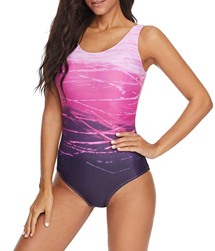American Trends One Piece Swimsuit Women Criss Cross Back Color Block Print Bathing Suits Athletic Modest Swimwear