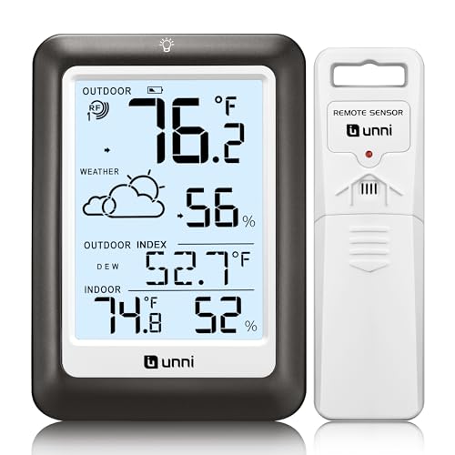 Indoor Outdoor Thermometer Wireless Weather Station, Temperature Humidity Monitor Battery Powered Inside Outside Thermomet...