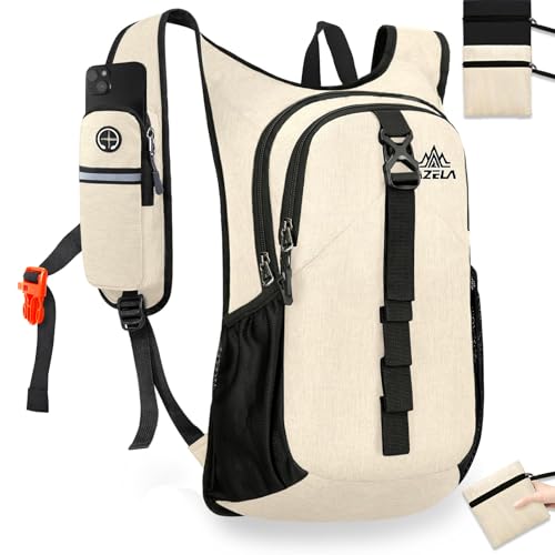 VOBUYING 15L Small Hiking Backpack Foldable Ultralight Trekking Camping Outdoors Backpack for Women Men (beige)