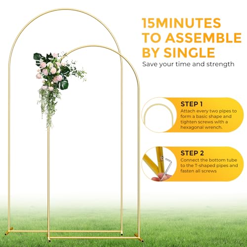 Metal Arch Backdrop Stand, 7.2FT+6FT Wedding Arch Frame, Gold Wedding Arch Backdrop Stand Set of 2, Balloon Arch Backdrop ...