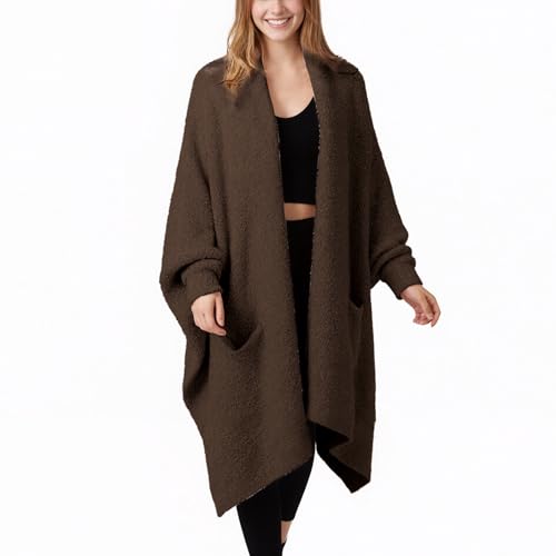 Yioaga Wearable Blanket Poncho Fuzzy Sherpa Fleece Shawl TV Throw Plush Cape Wrap Cozy Loungewear with Pockets for Adults